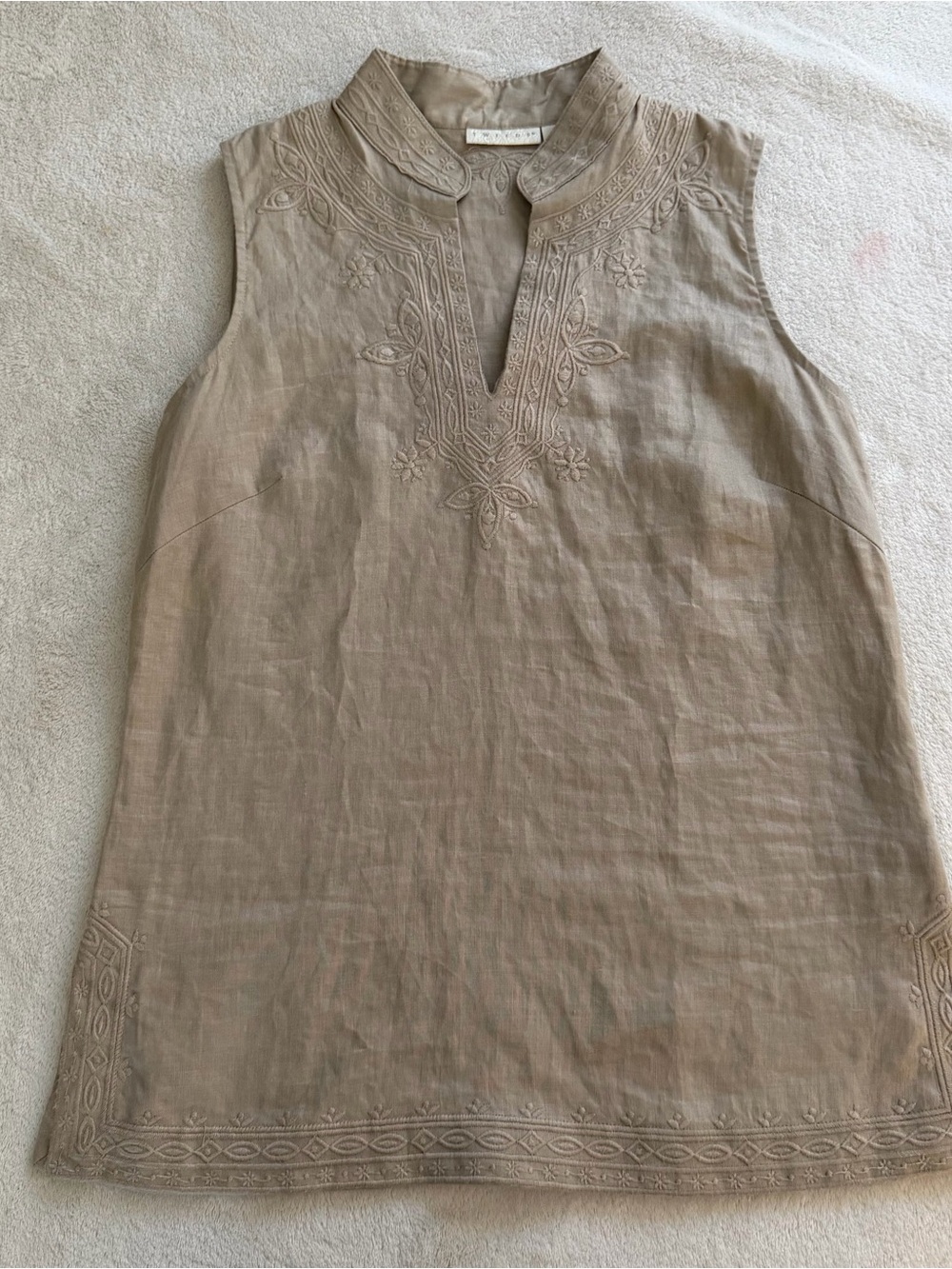 Tweeds Embroidered Sleeveless Tunic Top - Taupe